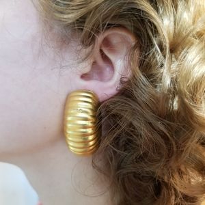 Modernist statement earrings gold large clip on